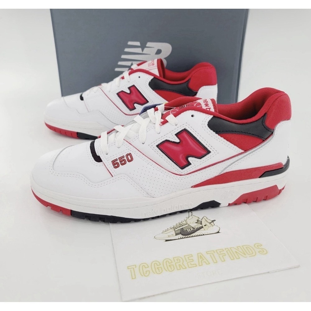 New Balance 550 Mens White Red Black Leather Sneakers Low Top Shoes SIZE  12
